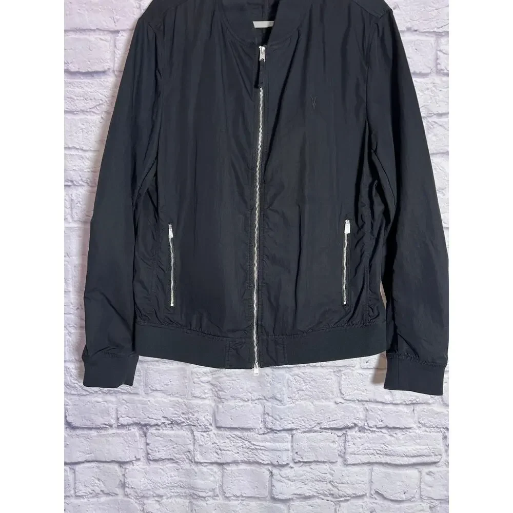 AllSaints Bassett Bomber Jacke SIZE L Black Ruched Back Lightweight Pockets NWOT